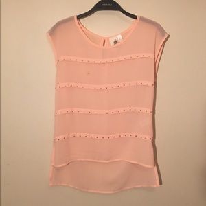 Francesca’s Sheer Pink Short Sleeve Blouse